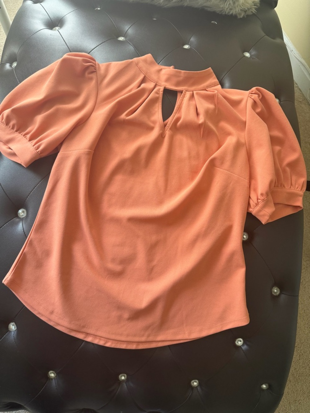 New York & Company Puff Sleeve Keyhole Blouse - Coral